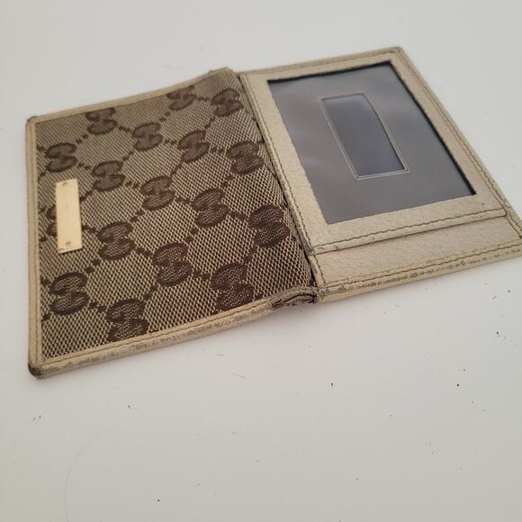 Gucci Logo Plate Card ID Wallet Small Monogram Bifold Beige Fair Vintage - Picture 6 of 9